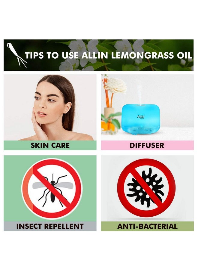 Allin Exporters Lemon Grass Essential Oil 100% Natural, Pure & Therapeutic Grade For Skin, Face, Hair & Aromatherapy Diffuser Ideal For Making Bath Soap & Candles (30 Ml)  - Image 1