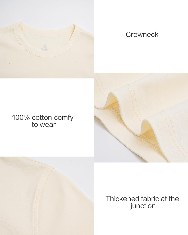 Stelle Women's Cotton T-Shirts Crewneck Short Sleeve Basic Tees Summer Casual Solid Crop Tops(Off White,S) - Image 5
