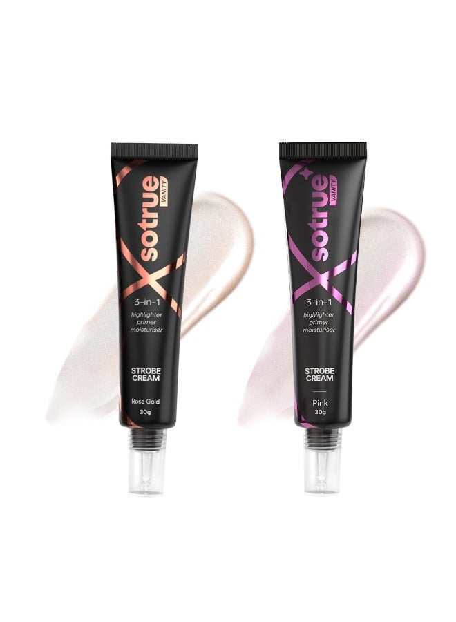 So True Sotrue Strobe Cream Combo Pack of 2, Rose Gold and Pink - 30gm Each | Primer + Highlighter + Moisturizer | Intense Hydration | Flawless Radiant Dewy Skin | Illuminating & Glowing Makeup Base - Image 1
