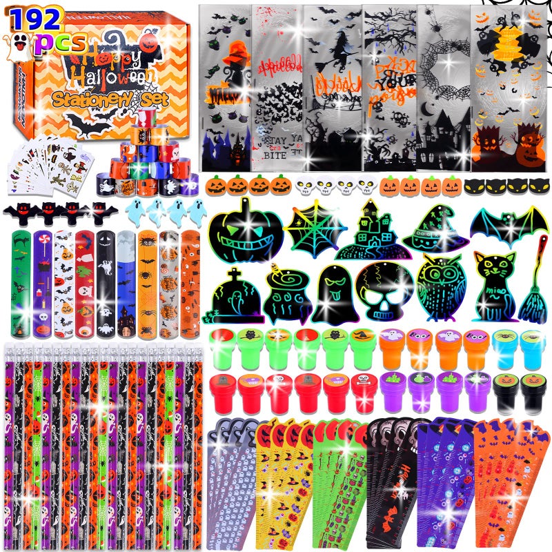 BicMan 192 Pcs 24 Pack Assorted Halloween Stationery Party Favors for Kids Goodie Bags Stuffers Set Including Pencils Rulers Stamps and Erasers in Trick or Treat Bags - Image 2