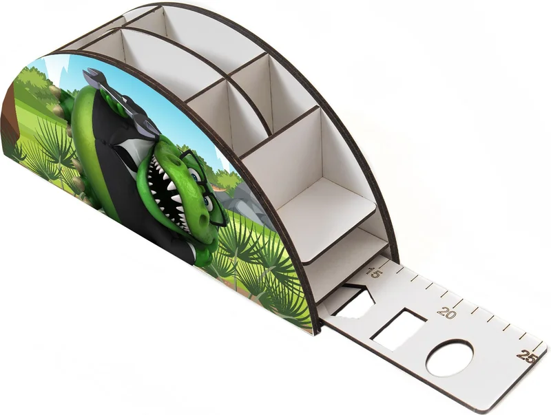 Notpa Wooden Vip Dinosaur Trex Green Rainbow Ruler Desktop Pen Holder Organizer For Kids VIP18