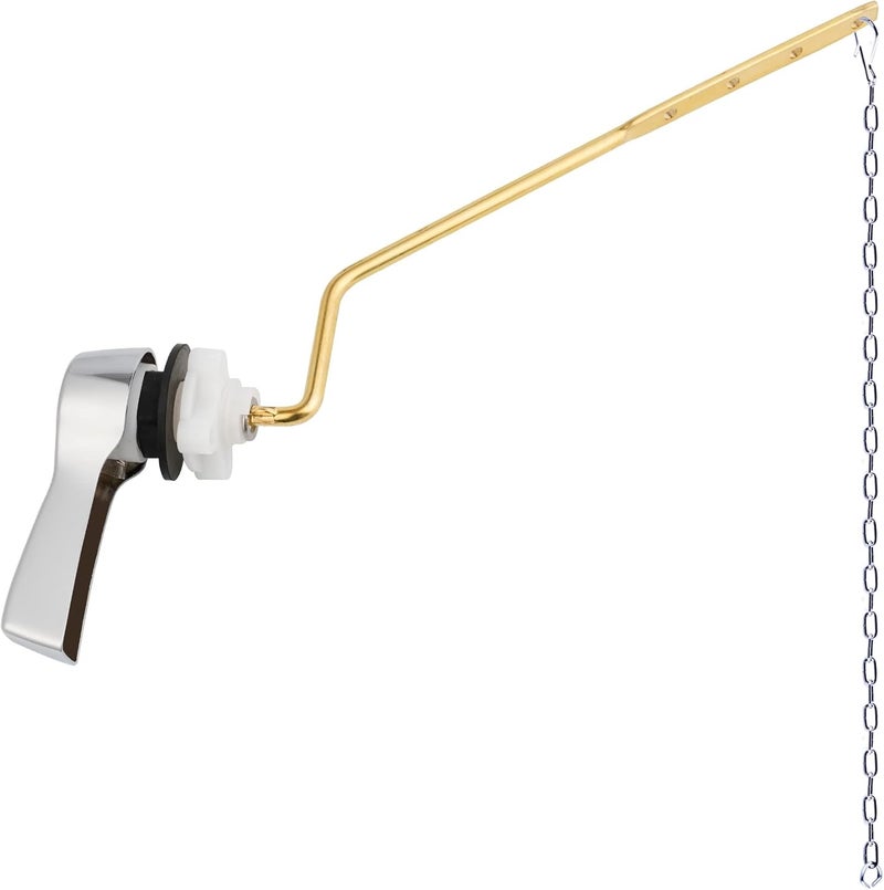 Hibbent Universal Metal Side Mount Toilet Handle Replacement Kit, Brass Toilet Flush Tank Lever with Stainless Steel Flapper Chains for Most Toilets, Chrome Finish - Image 1