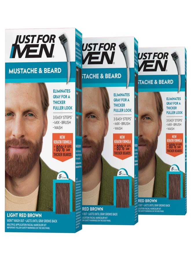 Just For Men Mustache & Beard, Beard Dye for Men with Brush, With Keratin Biotin Aloe and Coconut Oil for Healthy Facial Hair - Light Red Brown, M-27, Pack of 3 (Packaging May Vary) - Image 1