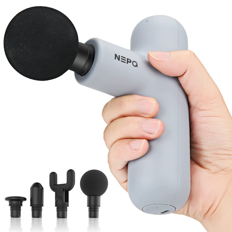 NEPQ Mini Massage Gun SK6 Fascial Gun Portable Deep Tissue Percussion Muscle Back Head Massager for Pain Relief with 4 Massage Heads 4 Speed HighIntensity Vibration Rechargeable Gray
