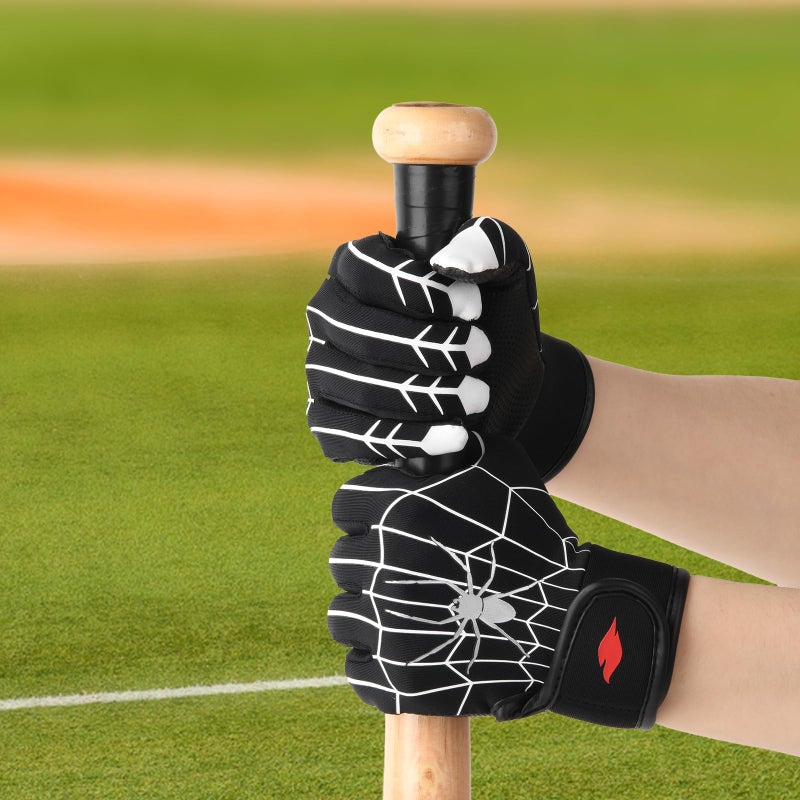 RSPGO Kids Baseball & Softball Batting Gloves for Youth Boys with Stretch Fit, Spider Black M/L - Image 4