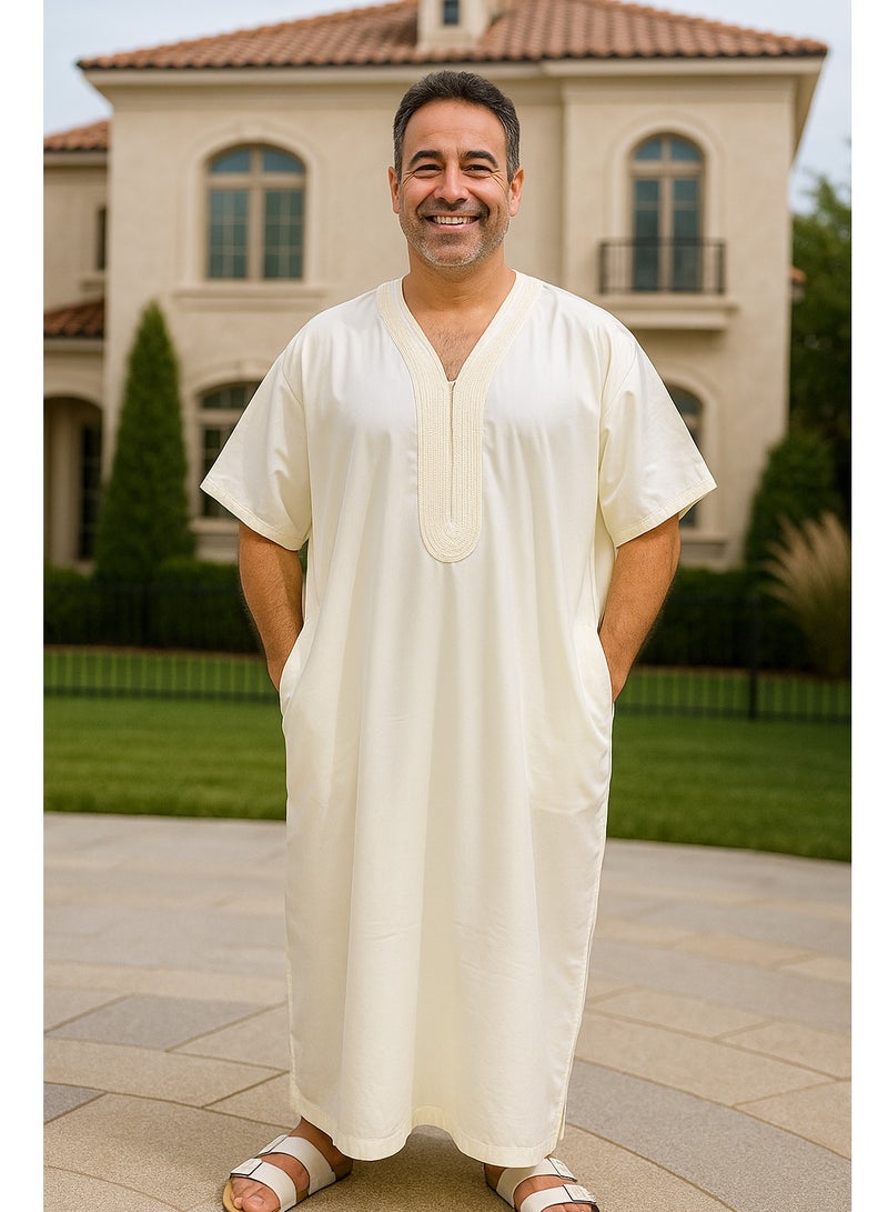 Men's Shirt, Nightgown, Moroccan Robe, Comfortable Men's Gifts Luxury Men's House Robe for Comfort Moroccan Shirt, Men's Summer Shirt, Short Sleeve Shirt, Men's Robe Comfortable Men's Gifts - Image 1