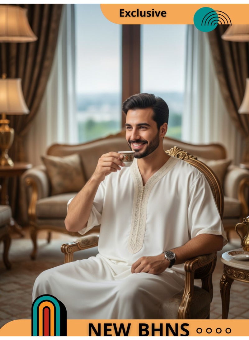 قميص رجالي ، ثوب نوم ، ثوب مغربي ، راحة مناسب هدايا رجالية فاخرة ثوب بيت رجالي للراحة قميص مغربي ، قميص صيفي رجالي ، قميص كم قصير ، ثوب سبعة رجالي مريحة هدايا للرجال - Image 1