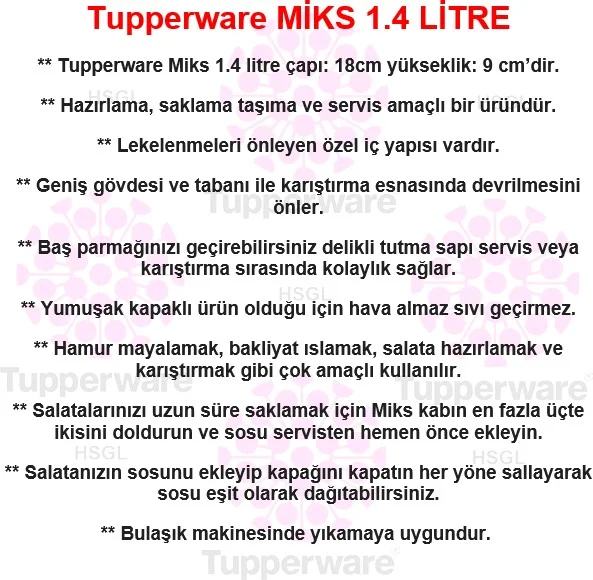 Tupperware Miks 1.4 Liter Yellow Miksim Fermentation Storage Container