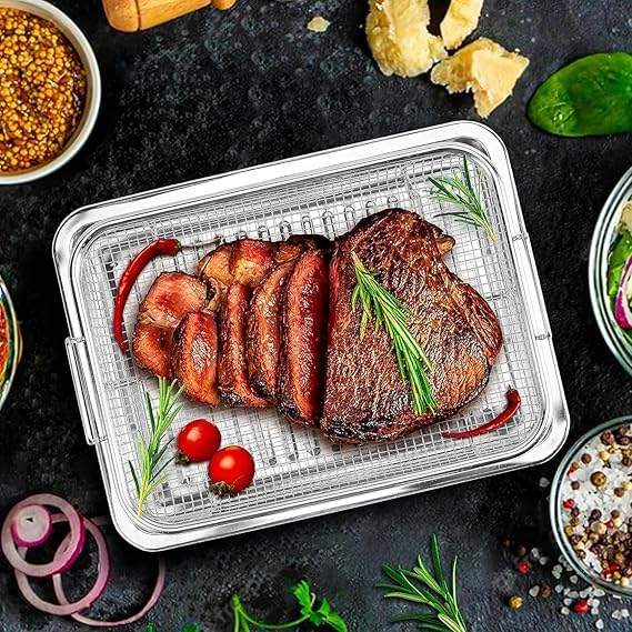 SHREESAMP Air Fryer Basket for Oven Stainless Steel Air Fryer Accessories Oven Rack and Crisper Tray, Non-Stick Air Fryer Accessories Pans Tray for Oven for French Fried/Frozen Food - 2 Piece Set - Image 5