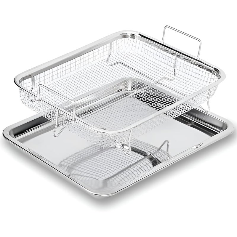 SHREESAMP Air Fryer Basket for Oven Stainless Steel Air Fryer Accessories Oven Rack and Crisper Tray, Non-Stick Air Fryer Accessories Pans Tray for Oven for French Fried/Frozen Food - 2 Piece Set - Image 1