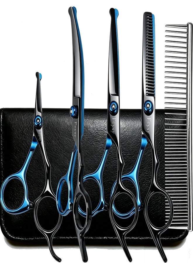 Fcysy Dog Grooming Scissors Kit, Fcysy Professional Pet Shears for Cats at Home, Dog Grooming Tools with Curved & Straight Blades Scissors Thinning Shears Pet Supply Set - Image 1