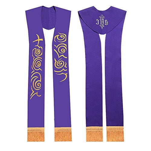 BLESSUME Purple Stole Church Priest Overlay Stole - Image 1