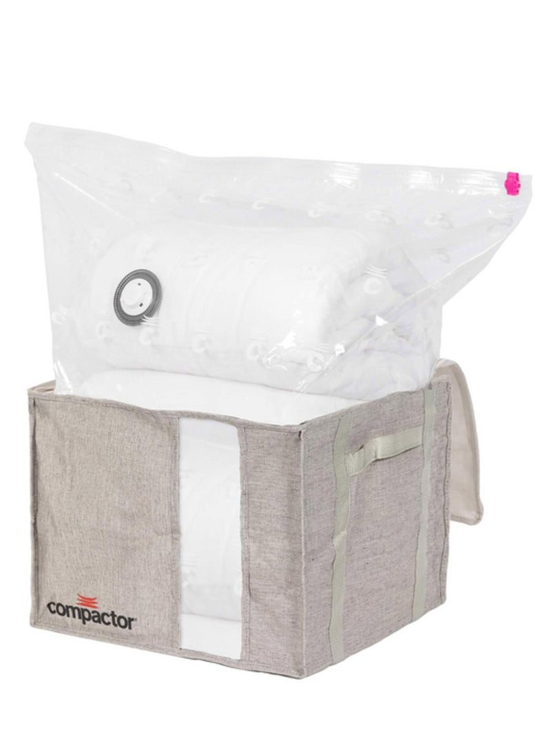 COMPACTOR Space Saving Semi Rigid Vacuum Storage Box 125L Zipper Closure Grey and Clear - Image 1