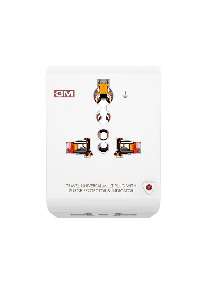 GM GM 3012 3 Pin Travel Universal Multi Plug Adaptor with Surge Protector and Indicator White Pack of 1  - Image 1