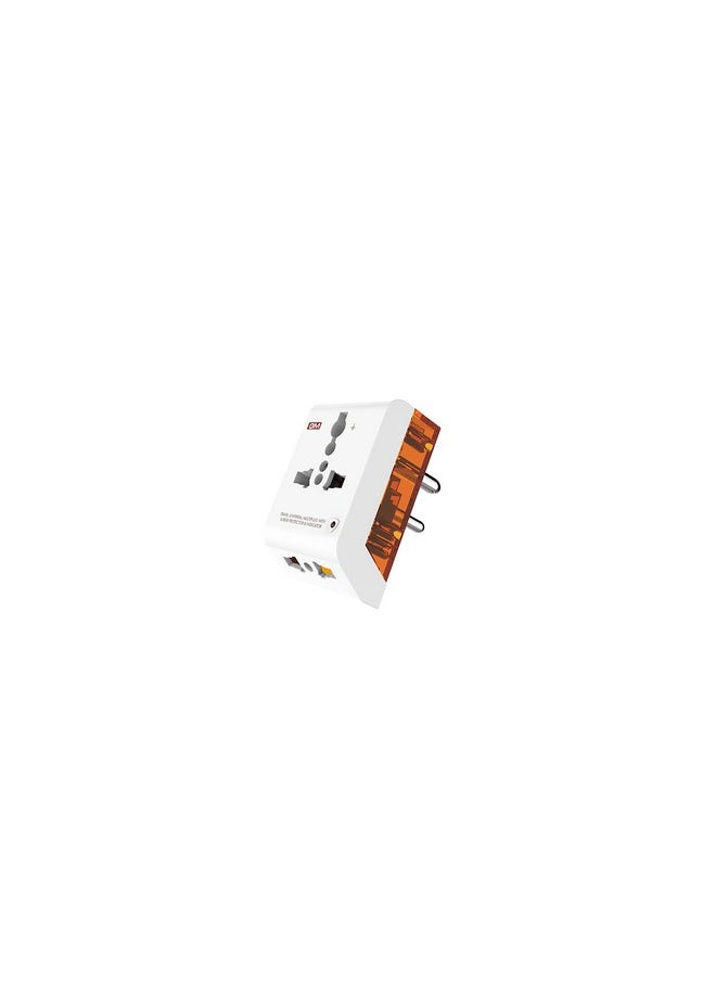 GM GM 3012 3 Pin Travel Universal Multi Plug Adaptor with Surge Protector and Indicator White Pack of 1  - Image 2