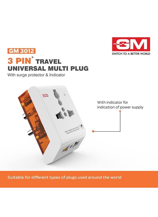 GM GM 3012 3 Pin Travel Universal Multi Plug Adaptor with Surge Protector and Indicator White Pack of 1  - Image 3