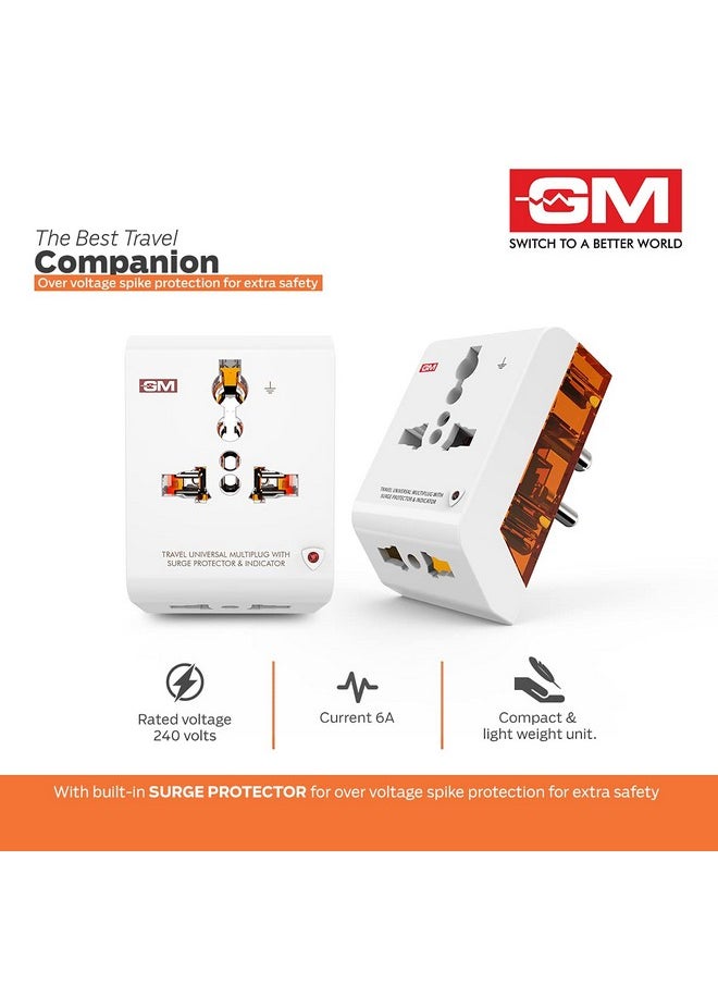 GM GM 3012 3 Pin Travel Universal Multi Plug Adaptor with Surge Protector and Indicator White Pack of 1  - Image 4