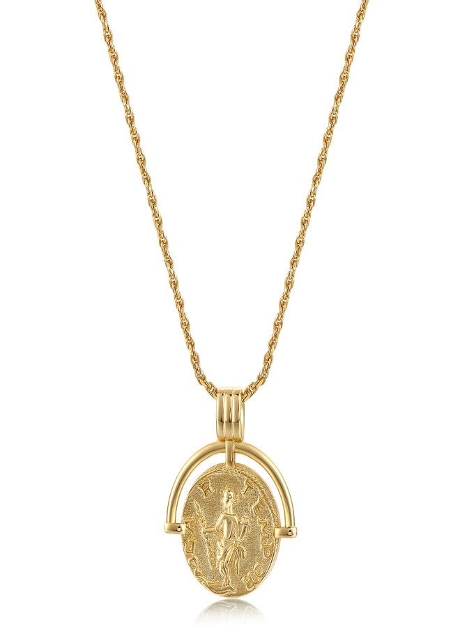 FRUMOS 18K Gold Plated Long necklace for Girls classic Retro Reimagined rope chain Pendant necklace roman arc coin gold vermeil ridge cross necklace apollo medallion coin Gold Necklaces for Womens - Image 1