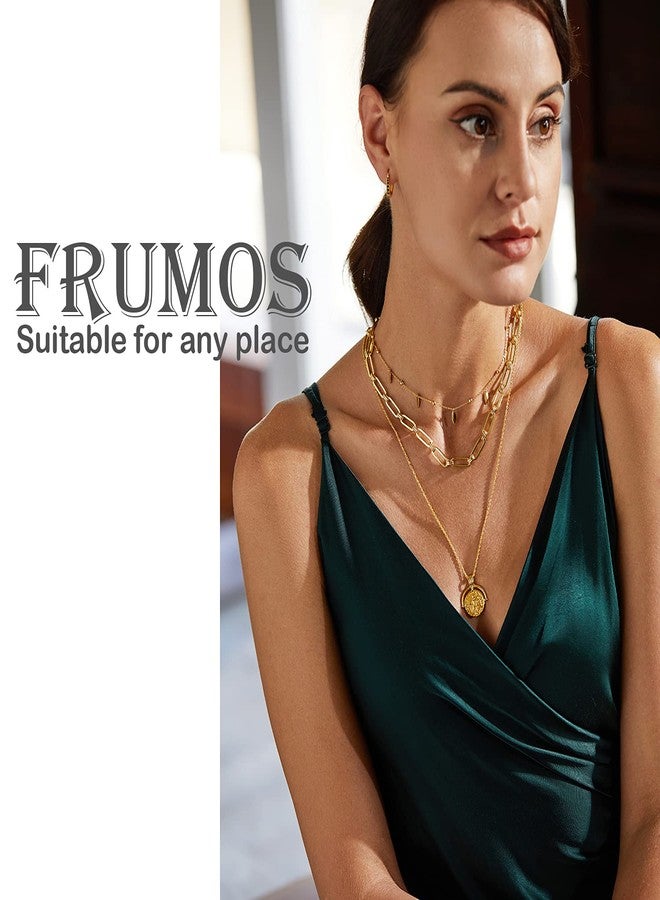 FRUMOS 18K Gold Plated Long necklace for Girls classic Retro Reimagined rope chain Pendant necklace roman arc coin gold vermeil ridge cross necklace apollo medallion coin Gold Necklaces for Womens - Image 5