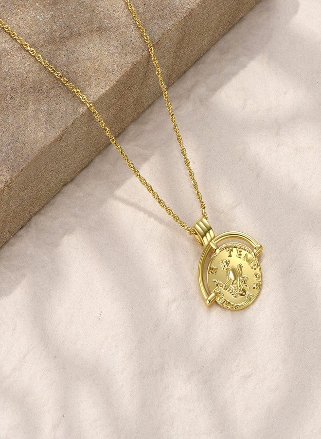 FRUMOS 18K Gold Plated Long necklace for Girls classic Retro Reimagined rope chain Pendant necklace roman arc coin gold vermeil ridge cross necklace apollo medallion coin Gold Necklaces for Womens - Image 3