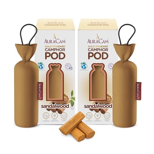 AuraCam Gold Standard Camphor Pod Cone (Sandalwood) - Set of 2 - Pod Air freshener For Room, Car, Bathroom, Office & Toilet | Long-Lasting Cone for Home - Image 1