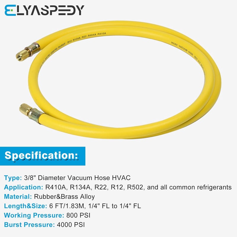 Elyaspedy 2025 Upgrade 3/8" Diameter Vacuum Certified Refrigerant Hose - 6 Feet, Yellow - Image 5