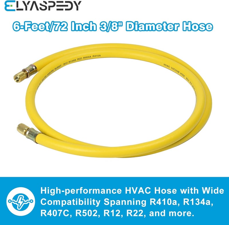 Elyaspedy 2025 Upgrade 3/8" Diameter Vacuum Certified Refrigerant Hose - 6 Feet, Yellow - Image 2