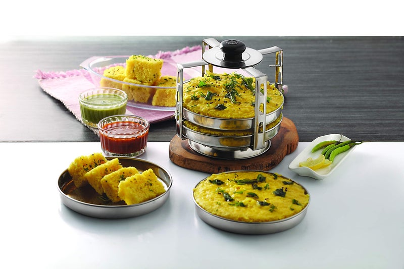 Komal Stainless Steel Dhokla Maker, Thatte Idli Maker, Big Plates Set With Stand Suitable for Inner Lid Cooker,4 Plates,Silver, Standard - Image 2