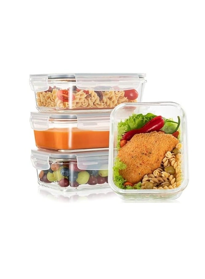 Glass Food Storage Containers with Lids Anti Leak Set of 3 Pieces Micorwave, Oven Up To 400 Dgree, Refrigerator and Dishwasher Safe 410 ml - 680 ml - 1040 ml (Light Blue) - Image 1