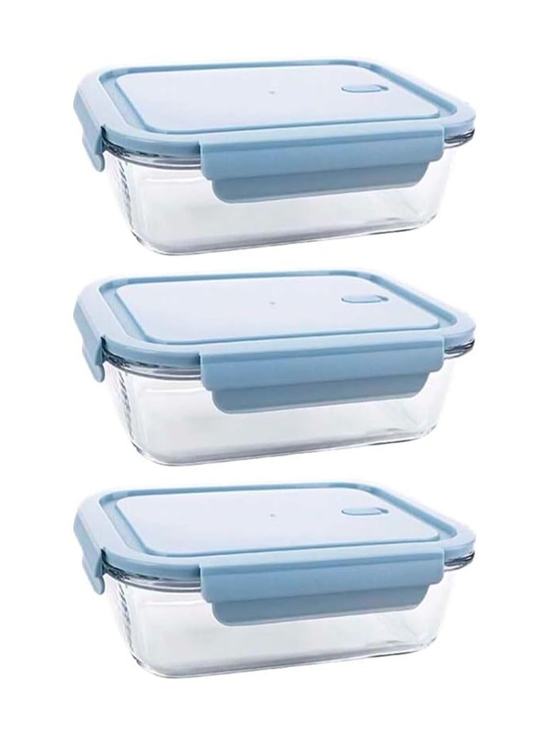 Glass Food Storage Containers with Lids Anti Leak Set of 3 Pieces Micorwave, Oven Up To 400 Dgree, Refrigerator and Dishwasher Safe 410 ml - 680 ml - 1040 ml (Light Blue) - Image 4