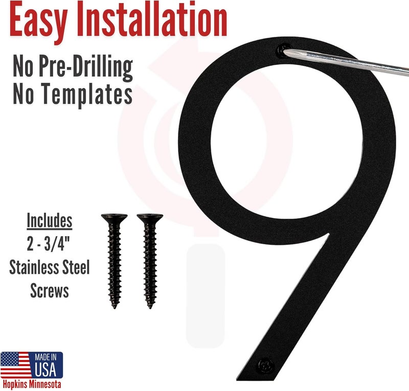 Discovered Designs 6" (9) Modern Address House Numbers for Outside - Easy to Install 3D Matte Black Acrylic Individual Numbers for Address on House, Weatherproof No Rust, Made in USA, Includes 2 - 3/4" Screws, Door Mailbox Number Home Address Number - Image 2