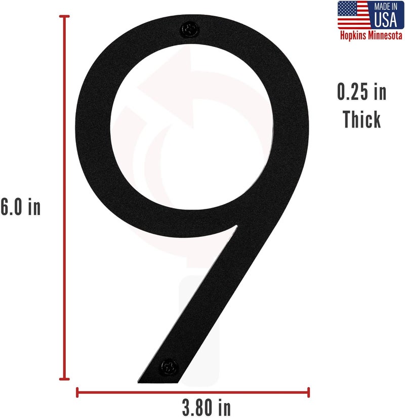Discovered Designs 6" (9) Modern Address House Numbers for Outside - Easy to Install 3D Matte Black Acrylic Individual Numbers for Address on House, Weatherproof No Rust, Made in USA, Includes 2 - 3/4" Screws, Door Mailbox Number Home Address Number - Image 5