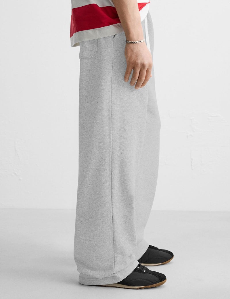 HeSaYep Men's Baggy Sweatpants Wide Leg Fleece Lined Lounge Sweat Pants Winter Thermal Cotton Athletic Pants Open Bottom Straight Leg Workout Pants with Pockets Grey S - Image 3