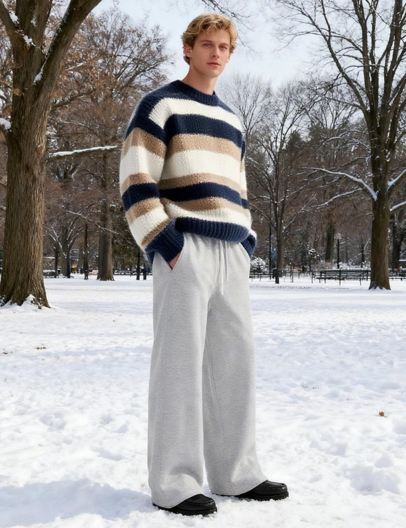 HeSaYep Men's Baggy Sweatpants Wide Leg Fleece Lined Lounge Sweat Pants Winter Thermal Cotton Athletic Pants Open Bottom Straight Leg Workout Pants with Pockets Grey S - Image 5