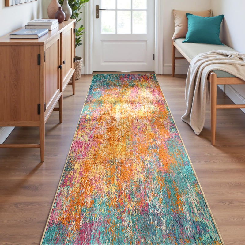 RELEANY Washable Area Rugs 2'x6' Non-Slip Modern Abstract Soft for Living Room Entryway Bedroom Nursery  Print Pattern  Orange Blue Pink Yellow Colorful - Image 4