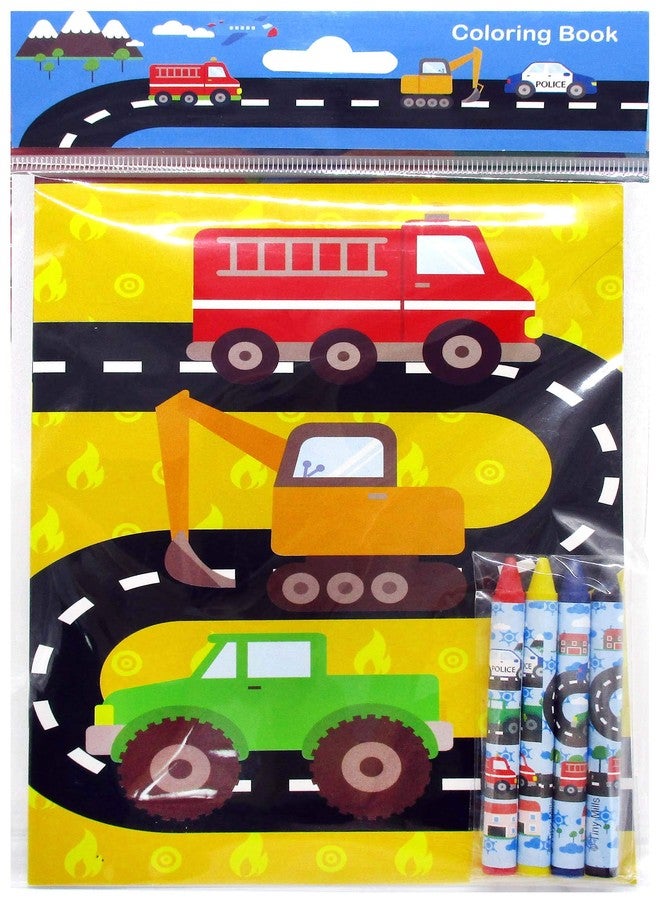 TINYMILLS Transportation Vehicles Trains and Construction Coloring Book for Kids Party Favor Set with 12 Coloring Books and 48 Crayons Birthday Party Supplies Cars Bag Fillers - Image 4