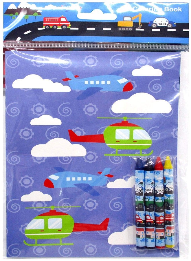 TINYMILLS Transportation Vehicles Trains and Construction Coloring Book for Kids Party Favor Set with 12 Coloring Books and 48 Crayons Birthday Party Supplies Cars Bag Fillers - Image 3