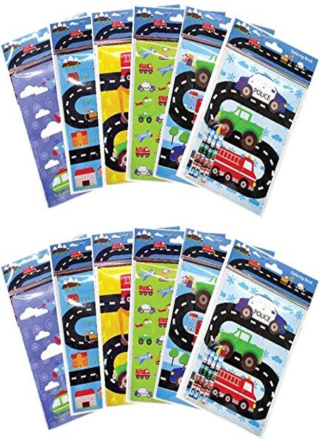 TINYMILLS Transportation Vehicles Trains and Construction Coloring Book for Kids Party Favor Set with 12 Coloring Books and 48 Crayons Birthday Party Supplies Cars Bag Fillers - Image 2