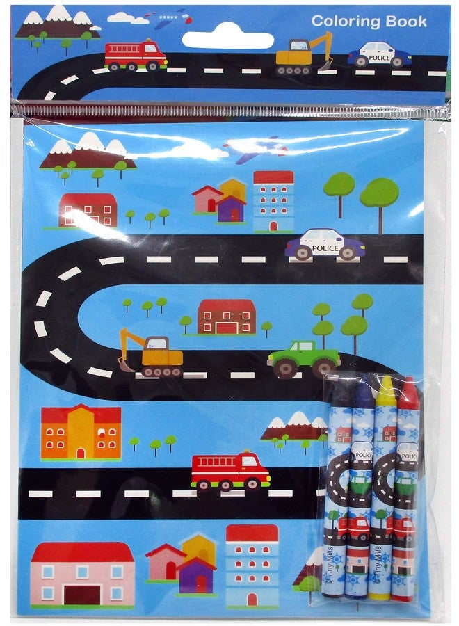 TINYMILLS Transportation Vehicles Trains and Construction Coloring Book for Kids Party Favor Set with 12 Coloring Books and 48 Crayons Birthday Party Supplies Cars Bag Fillers - Image 5