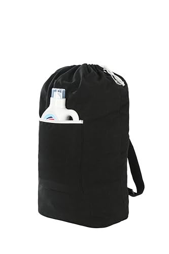 GORISEN Canvas Laundry bag, Washable Laundry backpack, Adjustable Straps, Large Front Pocket, Drawstring Closure (BLACK, X-Large) - Image 1