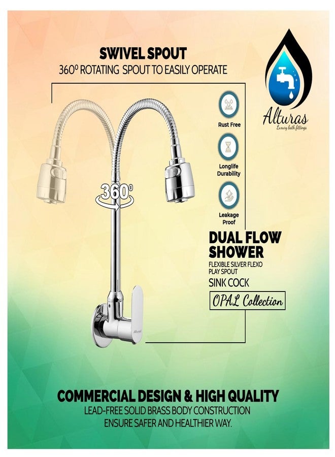 Alturas Brass Opal Dual Flow Kitchen Sink Cock with 360 Degree Swivel Spout | Kitchen Sink Tap | Kitchen Faucet | Tap for Kitchen Sink | Taps - Set of 1 - Image 3