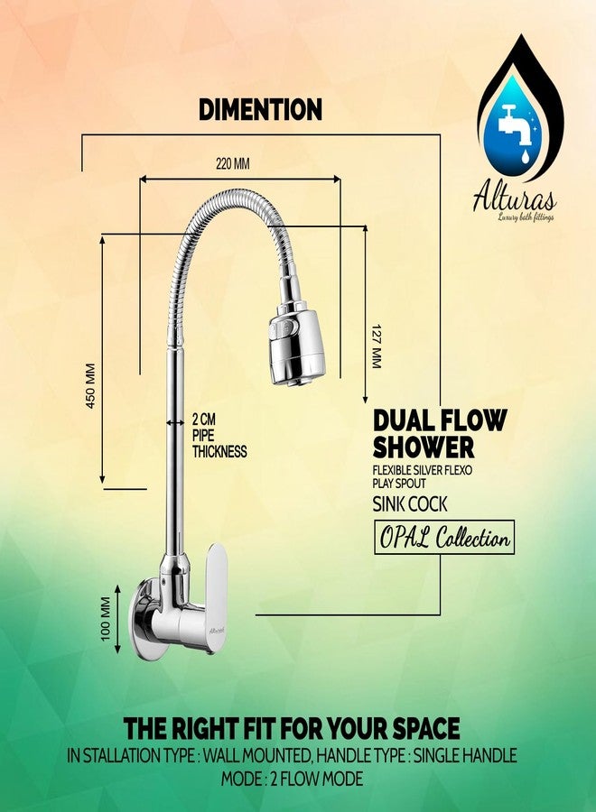 Alturas Brass Opal Dual Flow Kitchen Sink Cock with 360 Degree Swivel Spout | Kitchen Sink Tap | Kitchen Faucet | Tap for Kitchen Sink | Taps - Set of 1 - Image 2
