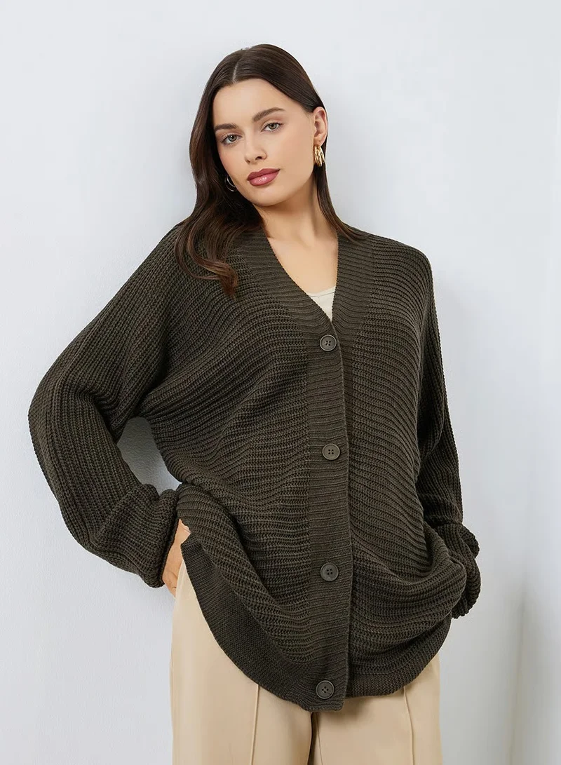 Oversized Chunky Knit Button Down Cardigan
