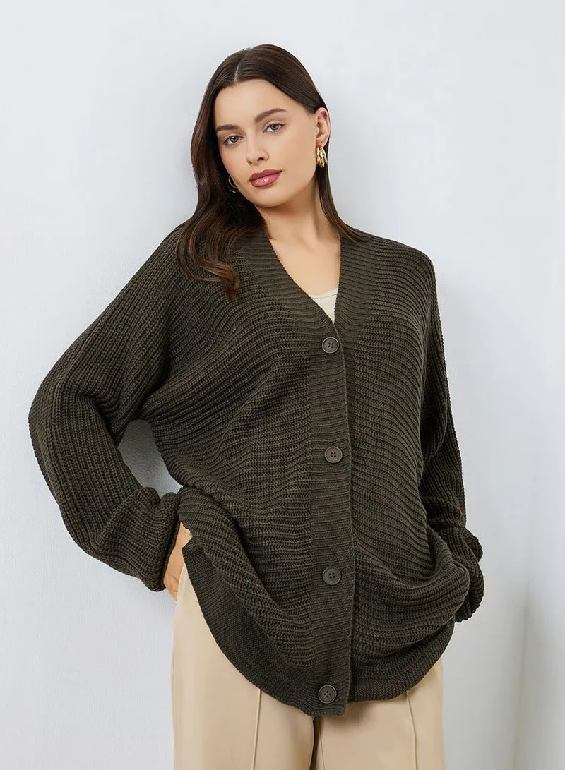 Styli Oversized Chunky Knit Button Down Cardigan