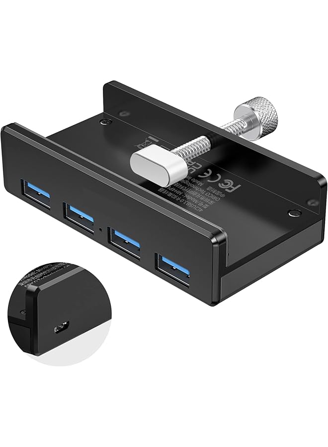 Excefore Usb 3.0 Hub Clamp Adapter Aluminum 4 Port Usb Splitter With Extra Power Supply Port And 4.92 Ft Data Cable Ultra Portable Usb Expander For Imac Laptop Pc - Image 1
