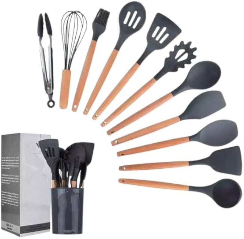 طقم توزيع بيد من السيليكون 12 قطعة مع حامل أنيق - طقم رأسي ورأسي لتحضير الطعام بكل سهولة وتقليدية