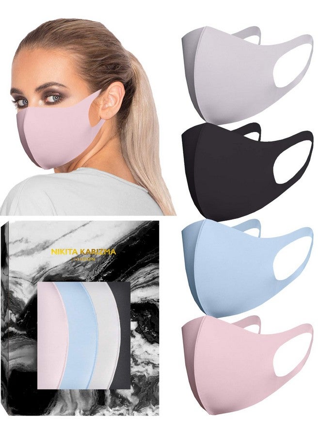 KARIZMA Styling Essentials Cloth Face Mask. 4 Buttery Soft Masks Washable Fabric. (Classic) Pink Soft Grey Blue And Black Face Mask Reusable. Fabric Face Mask 4 Pieces  - Image 1