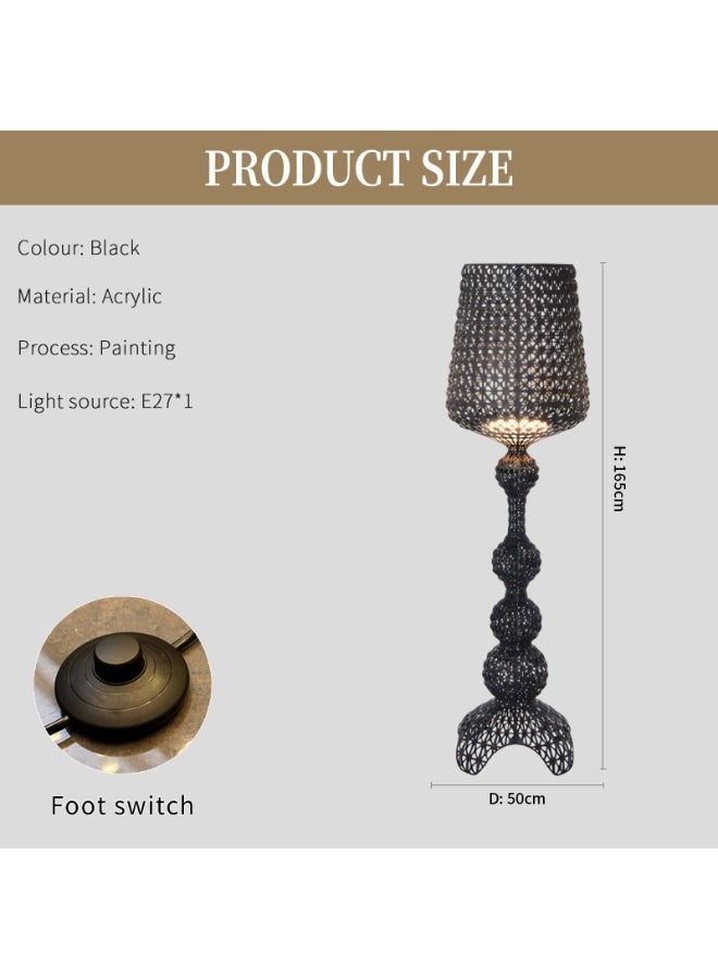 Floor Lamp Geometric Openwork Floor Lamp - Large acrylic floor lamp with black acrylic lampshade, suitable for living room/bedroom/kitchen/dining room - E27 warm white light bulb, with light source, foot switch, home decor lighting - Bohemian style lighting fixture, crystal vintage decoration - Image 2