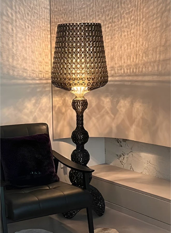 Floor Lamp Geometric Openwork Floor Lamp - Large acrylic floor lamp with black acrylic lampshade, suitable for living room/bedroom/kitchen/dining room - E27 warm white light bulb, with light source, foot switch, home decor lighting - Bohemian style lighting fixture, crystal vintage decoration - Image 1
