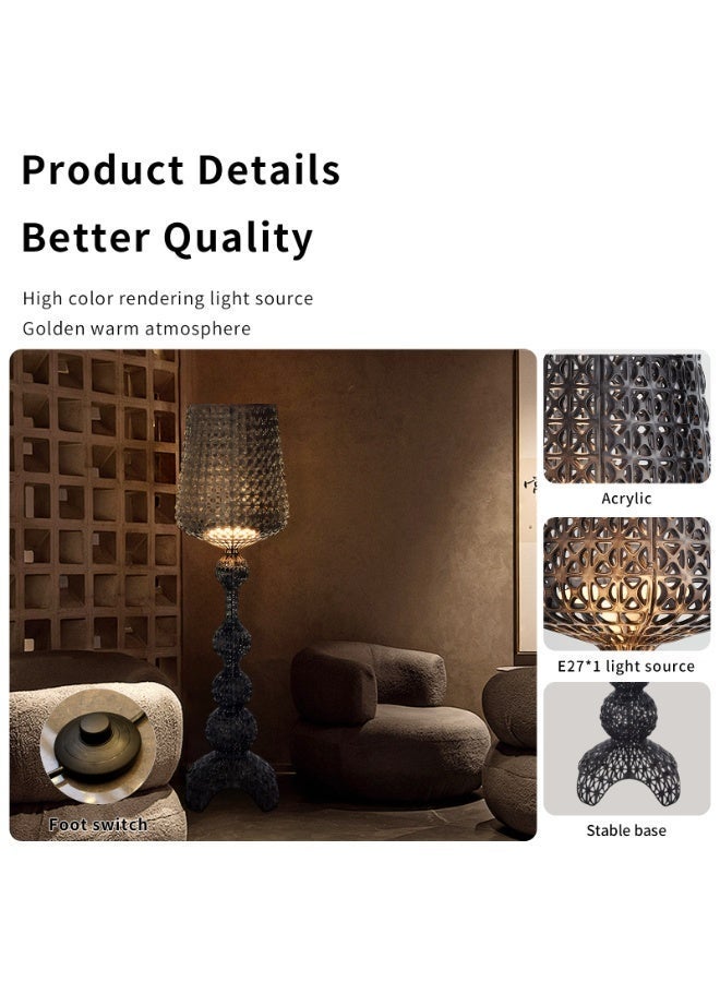 Floor Lamp Geometric Openwork Floor Lamp - Large acrylic floor lamp with black acrylic lampshade, suitable for living room/bedroom/kitchen/dining room - E27 warm white light bulb, with light source, foot switch, home decor lighting - Bohemian style lighting fixture, crystal vintage decoration - Image 4